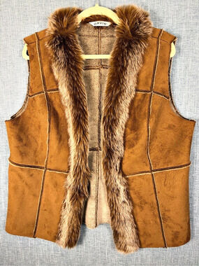 Orvis Faux Shearling Vest Faux Suede Faux Fur Brown